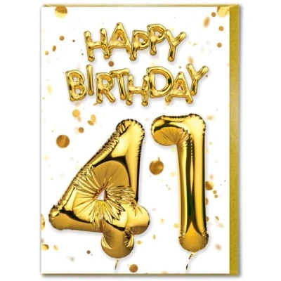 Image of Brainbox Candy 41st Birthday Card Age 41 Beautiful White Gold Foil Effect Cards For Him Her Men Women Friends