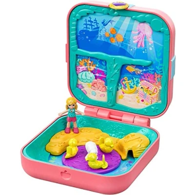 Image of Polly Pocket GDK77 Hidden Hideouts Mermaid Cove with 3 Reveals, Accessories, 1 Micro Doll &amp; Sticker Sheet