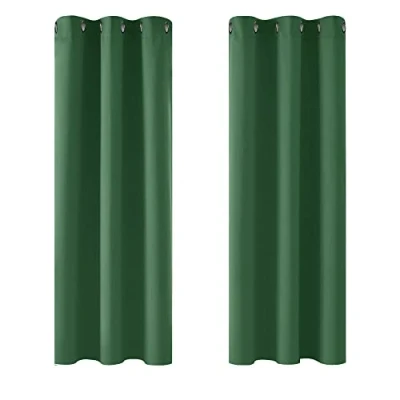 Image of Deconovo Functional Thermal Insulated Curtains Blackout Eyelet for Kids Bedroom Forest Green W42 x L84 Inch One Pair