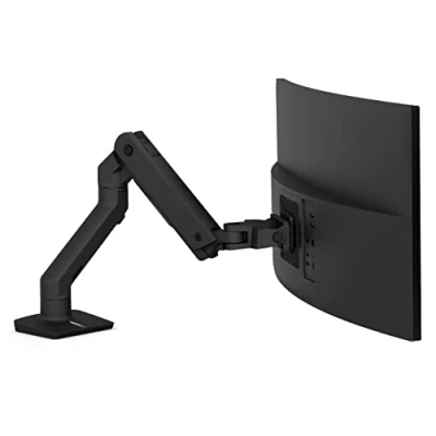 Image of Ergotron HX desk Monitor Arm mounting kit (articulating arm, clamp mount, grommet pivot, hardware, extension part) for matte black screen size: up to 49&quot; desktop