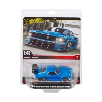 Image of Hot Wheels Premium Ford Mustang, 1:43rd Scale Vehicle, Officially Licensed Replicas for Adult Collectors, Real Riders Tires, Metal/Metal Body &amp; Chassis, HWT04
