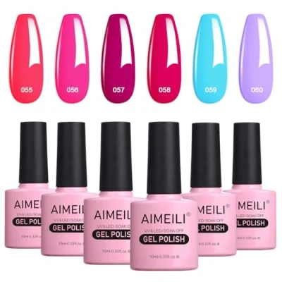 Image of AIMEILI Neon Gel Nail Polish Set Soak Off UV LED Multicolour/Mix Colour/Combo Colour Of 6pcs X 10ml Gift Kit 12