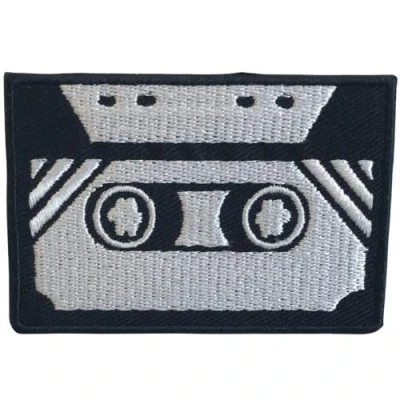 Image of Old Cassette Black and White 80s 90s Music Iron Sew on Embroidered Patch