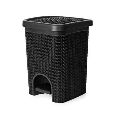 Image of Blue Canyon Lace Lid Pedal Bin Modern and Stylish Trash Can 5L for Kitchen, Bathroom, Bedroom, Office Anti Fingerprint Outer Finish Heavy Plastic Rubbish Square Waste Black &amp;