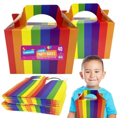 Image of SOL 40pk Rainbow Birthday Party Boxes for Kids Food Treat Lunch Box