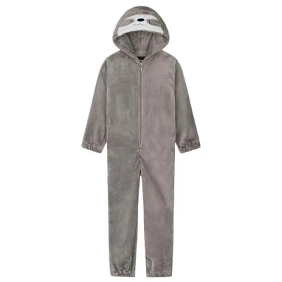 Image of CityComfort Onesies for Girls and Boys, Fleece Animal Onesie Kids (Grey Sloth, 9 10 Years)