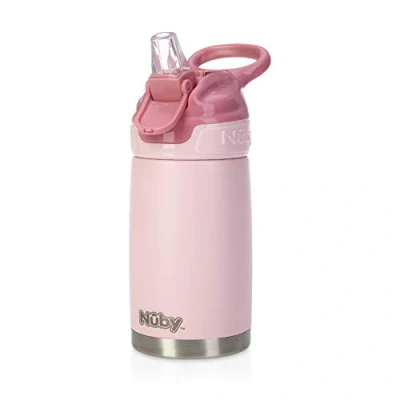 Image of Nuby Thirsty Kids No Spill Flip It Reflex Stainless Steel Travel Cup or Water Bottle, 10 Oz, Pink