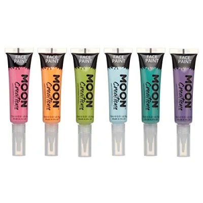 Image of Face &amp; Body Paint with Brush Applicator by Moon Creations Water Based Makeup for Adults, Kids 15ml Available in 16 colours (Brights Set)
