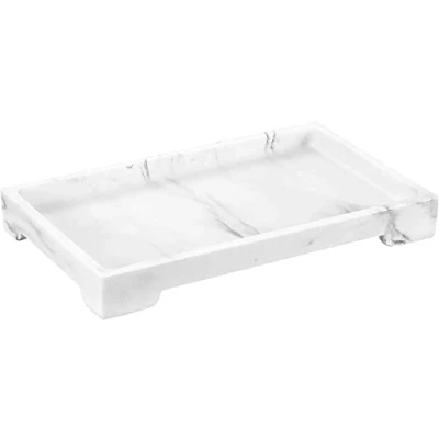 Image of Luxspire Vanity Tray, Bathroom Toilet Tank Storage Resin Kitchen Sink Trays, Countertop Organizer for Candles Soap Towel Perfume Holder Decor Jewlery Dish, Marble Style M Gravel White