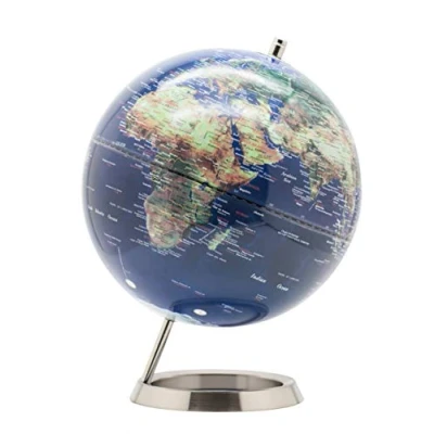 Image of EXERZ 25cm World Globe Stainless Steel Ring Standing of Earth Metallic Colour Navy Blue