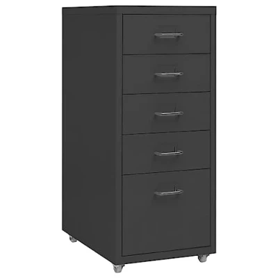 Image of vidaXL Metal Mobile File Cabinet, Anthracite, 5 Drawer Office Storage Solution, Easy to Clean, with Durable Material and Wheels for Mobility, Fits any Decor, Assembly Required