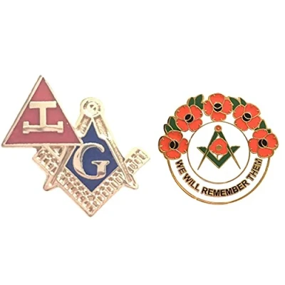 Image of Smartbadge® Royal Arch Triple Tau &amp; Masonic Crest Freemason Badge And We Will Remember Hard Enamel Lapel Pin Badges