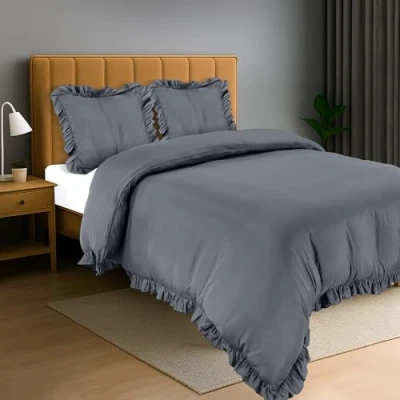 Image of Utopia Bedding Ruffle Set 220x240 Microfiber Duvet Cover 240x220 cm + 2 Pillowcases 65x65 Gray