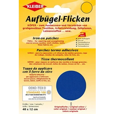 Image of Kleiber Large Iron On Cotton Repair Patch 40cm x 12cm Blue
