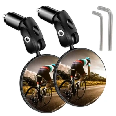 Image of Bike Mirror, Bicycle Cycling Rear View Mirrors, Wide Angle 360Adjustable Plastic Convex Mirror with Rotatable Handlebar, for Inner 18 22mm Handlebar Mountain Road