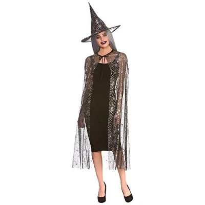 Image of Wicked Costumes Adult Ladies Shimmering Spider Web Witch Cape &amp; Hat