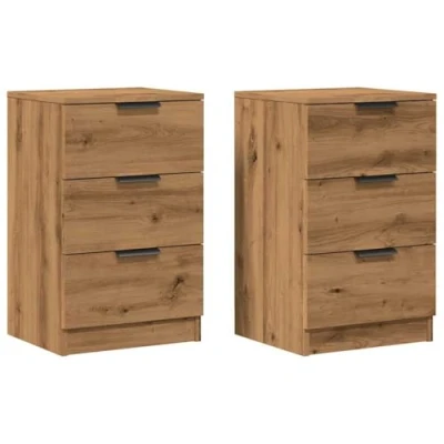 Image of vidaXL Bedside Cabinets 2pcs Artisan Oak Nightstands with Drawers Engineered Wood 40x36x65cm Bedroom/Living Room Furniture