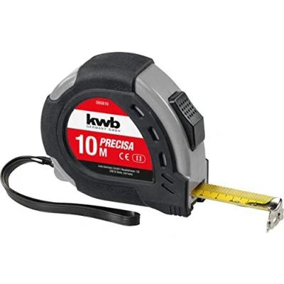 Image of kwb Precisa Tape Measure with Made of Steel, 10 m, Hand Loop, incl. Belt Attachment, Magnetic Hook, Measuring for Work in Wooden, Metal and Drywall