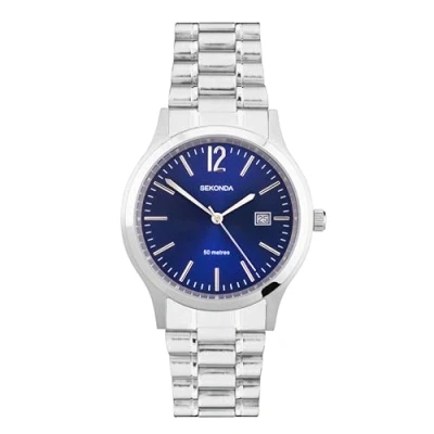 Image of Sekonda Men&#039;s Quartz Watch with Blue Dial Analogue Display and Silver Stainless Steel Bracelet 3728.71