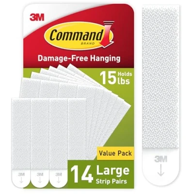 Image of Command PH206 14NA Picture hanger strip pack, Holds 16 lbs White Large, 14 Pairs