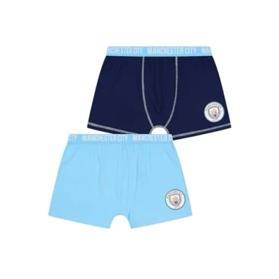 Image of MANCHESTER CITY Mens 2 Pack Football Club Boxer Shorts Cotton Boxers Multipack Trunks Underwear (Medium) Blue