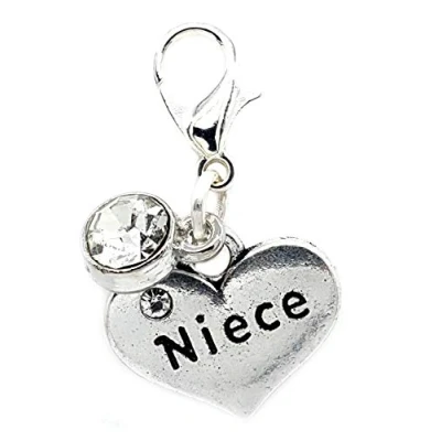 Image of jewelleryjoy Niece White Dangle Rhinestone Heart Lobster Clip On Clasp in Organza Gift Bag