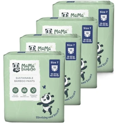 Image of Mama Bamboo Soft, Breathable, Sustainable Nappy Pants Pull Ups Super Absorbent Lock Away core (Size 7 x 72 Pants)