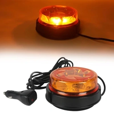 Image of AOHEWEI Led Warning Beacon Light Amber, 4 Flashing &amp; 2 Rotating Patterns 12/24V 16Pcs Strobe Lamp with Magnetic Base for Vehicle School Bus Tractor Excavators Truck