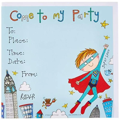 Image of Rachel Ellen Set of 8 Children&#039;s Party Invitations Super Hero Invites