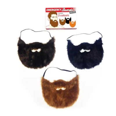 Image of Gift Republic GR450025 Emergency Beards Dress Up Fake 3 Pack, 18 x 12 4.5 cm, Multi colour