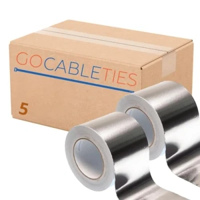 Image of Gocableties Aluminium Foil Tape, 100mm (4&quot;) x 50m, Five Roll Bulk Pack Adhesive Insulation Tape for Insulating, HVAC Repair, Sealing Ducts, and Pipework, 5 Rolls