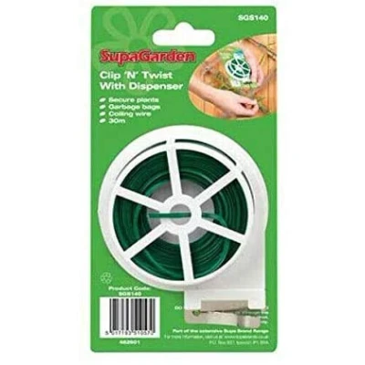 Image of SupaGarden 3 x Clip N Twist Plant Tie Coiling Wire With Dispenser 30M
