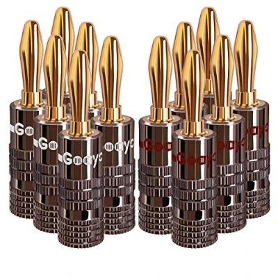 Image of Goaycer 4mm Banana Plugs 24K Gold Plated Bannan Plug Speaker Connectors 6 Pairs / 12 pcs