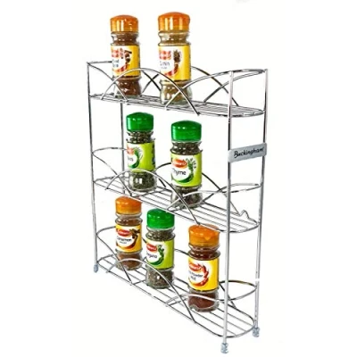 Image of Buckingham 3 Tier Free Standing Spice &amp; Herb Rack Jar Holder Organiser Storage, Metal, Chrome, 33 cm