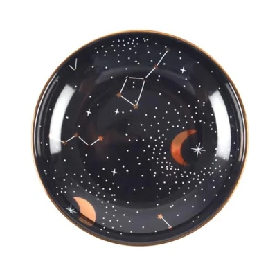 Image of Stunning Ceramic Dark Purple Star Sign Trinket Dish 2cm x 10.5cm (1 Pc.) Intergalactic Design with Stars and Constellations, Ideal for Keeping Your Favorite Jewelry Collectibles