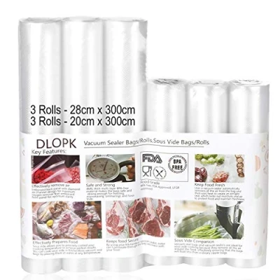Image of DLOPK Vacuum Sealer Bags, 6 Pack 20x300cm and 28x300cm Food Bags for Sous Vide Machine Rolls Saver, Freezer