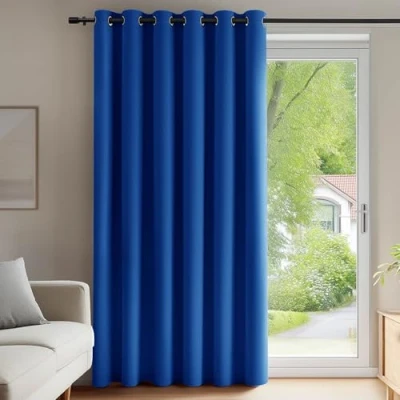 Image of Deconovo Wide Living Room Curtains 79 x 106 Inch Blackout Thermal Insulated Door Energy Saving Super Soft Eyelet for Bedroom Royal Blue 1 Panel