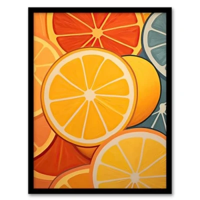 Image of Artery8 Lemons and Oranges Oil Painting Abstract Fruit Slices Kitchen Artwork Framed Wall Art Print 18X24 Inch