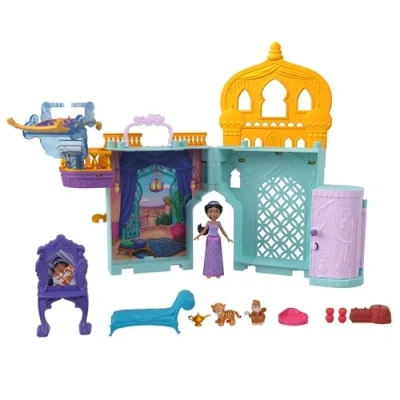 Image of Disney Princess Jasmine Stackable Castle Doll House Playset with Small Doll, 2 Friends &amp; 8 Pieces, Inspired by Movie Aladdin, JDP56