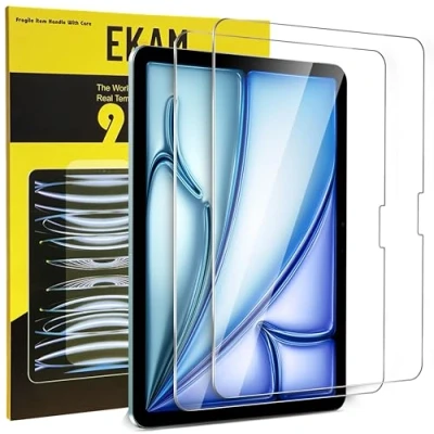 Image of EKAM [2 Pack Screen Protector for iPad Air 11 inch M2 (2024), 9H Tempered Glass Film, HD Clear [Bubble Free] 2024 Film
