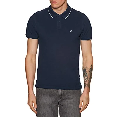 Image of Wrangler Men&#039;s Pique Polo T Shirt, Blue (Navy 114), S