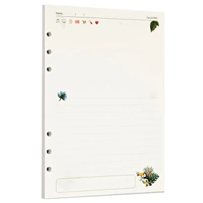 Image of Zelten 45 Sheets 90 Pages Colorful Loose Leaf Punched Paper Refills for 6 Hole Binder Personal Organizer Diary Notebook Refillable Planner (A5, Rainforest Diary)