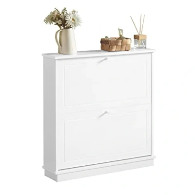 Image of SoBuy 2 Flip drawers Shoe Cabinet Rack Storage Cupboard Organizer Unit White W76 x D18 H78cm FSR99 W