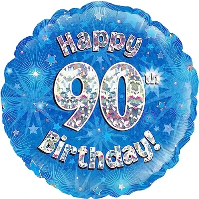 Image of Oaktree 18&quot; Happy 90th Birthday Blue Holographic