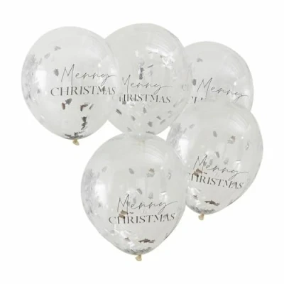 Image of Ginger Ray Silver Merry Christmas Confetti Balloons