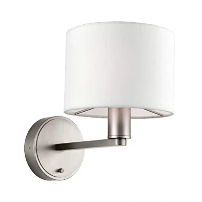 Image of National Lighting Ben Modern White Fabric Shade Matt Nickel Bedside E14 LED Compatible Reading Wall Light with Toggle Switch