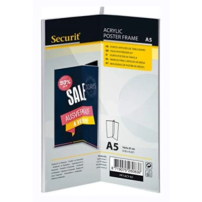 Image of Securit Acrylic Table Stand, Transparent Three Sided Card Holder DIN A5 in Y Shape, Ideal for Presenting Drinks or Menus