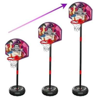 Image of Xwin Junior Adjustable Basketball Hoop &amp; Ball Indoor Outdoor Play Set, Height Backboard for Kids Portable Learning Games Children Goals