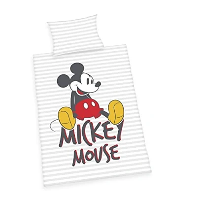 Image of Herding Disney&#039;s Mickey Mouse Bedding Set, Pillowcase 40 X 60 Cm With Hotel Cover, Duvet Cover 100 135 Easy Zip, 100% Cotton/Linen