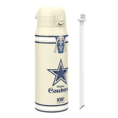 Image of NFL Cowboys Sports Thermal Water Bottle with Removable Straw, 750ml/24oz, Leak Proof Vacuum Insulated Drinking Bottle, Easy to Open, Secure Lock, Dishwasher Safe, Flip Cover, Metal